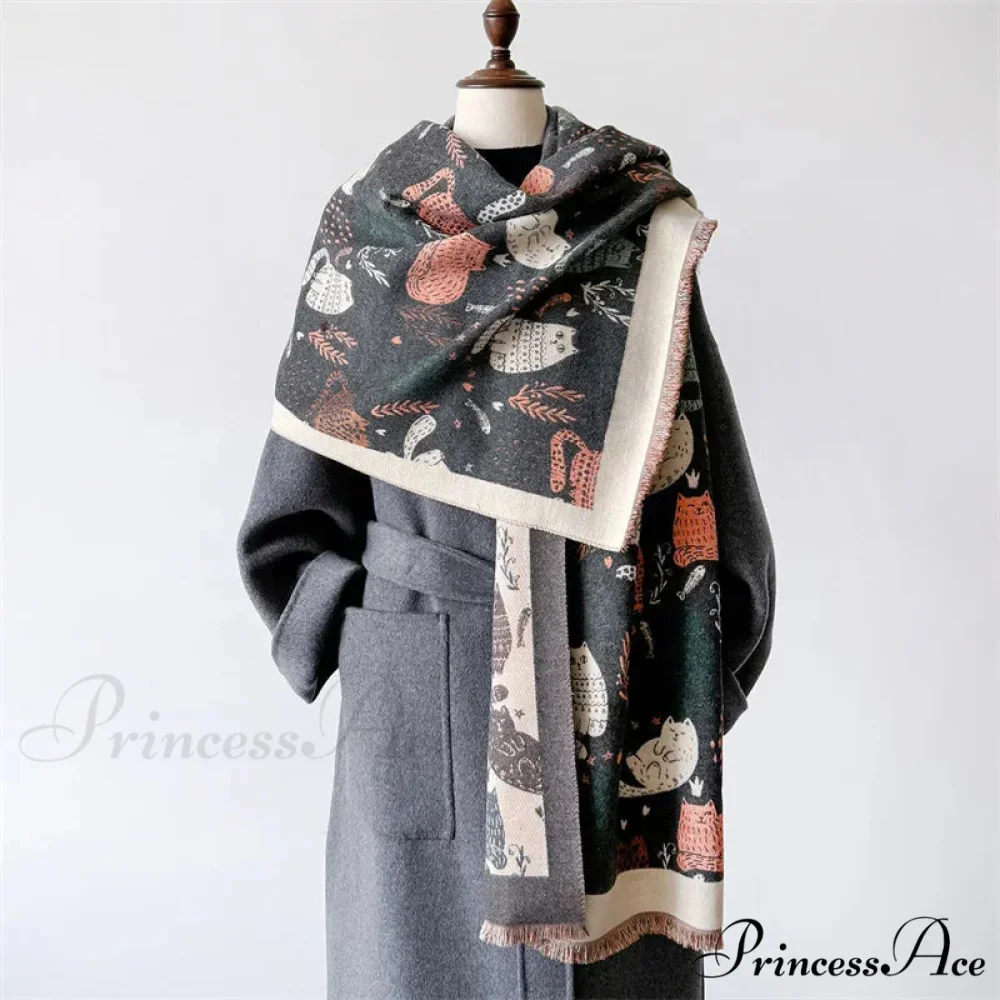 Opulent Feline Pattern Cashmere Cozy Scarf - Image 4