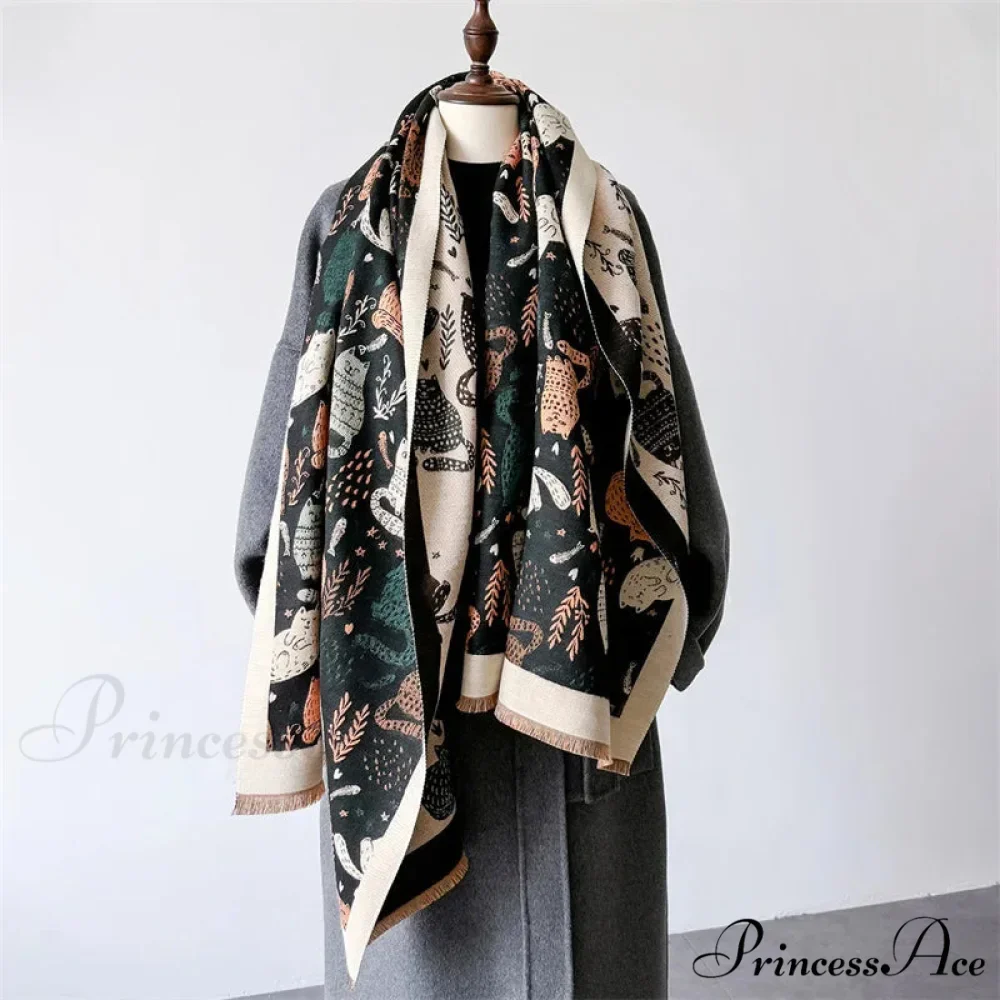 Opulent Feline Pattern Cashmere Cozy Scarf - Image 5