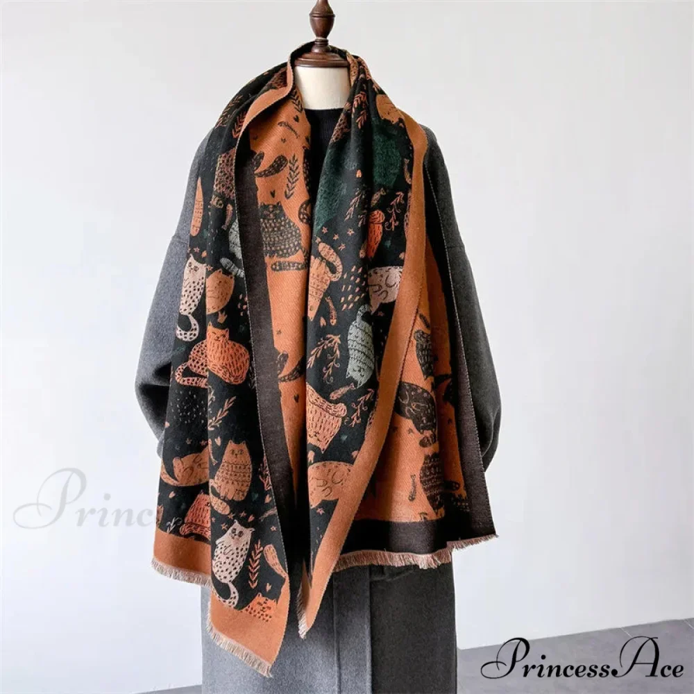 Opulent Feline Pattern Cashmere Cozy Scarf - Image 6
