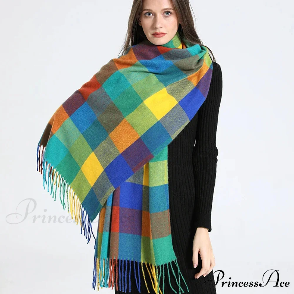 Opulent Tartan Cashmere Extended Bandana Scarf - Image 23