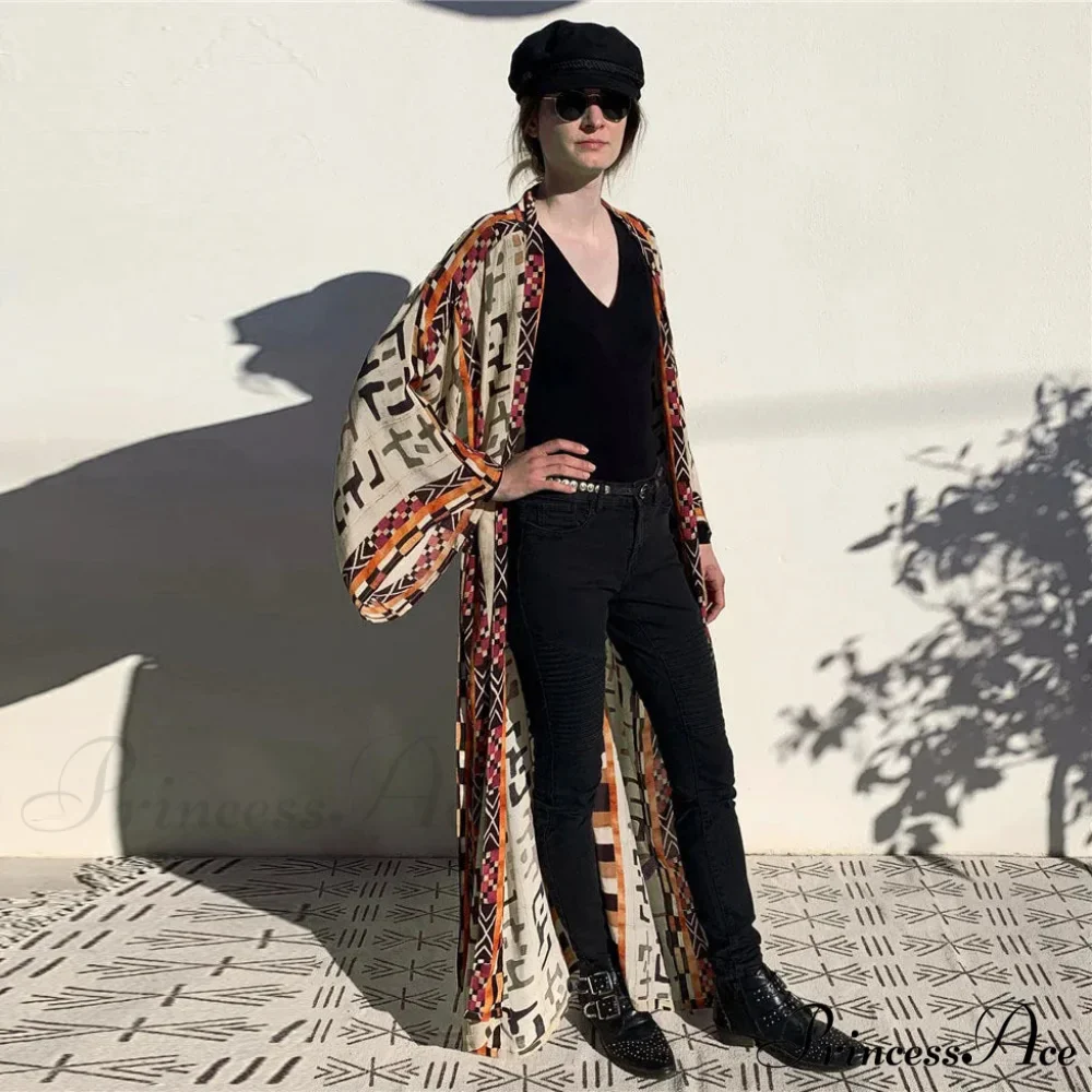 Orange Flowery Cotton Kimono Beach Cover up Bohemian - Image 7
