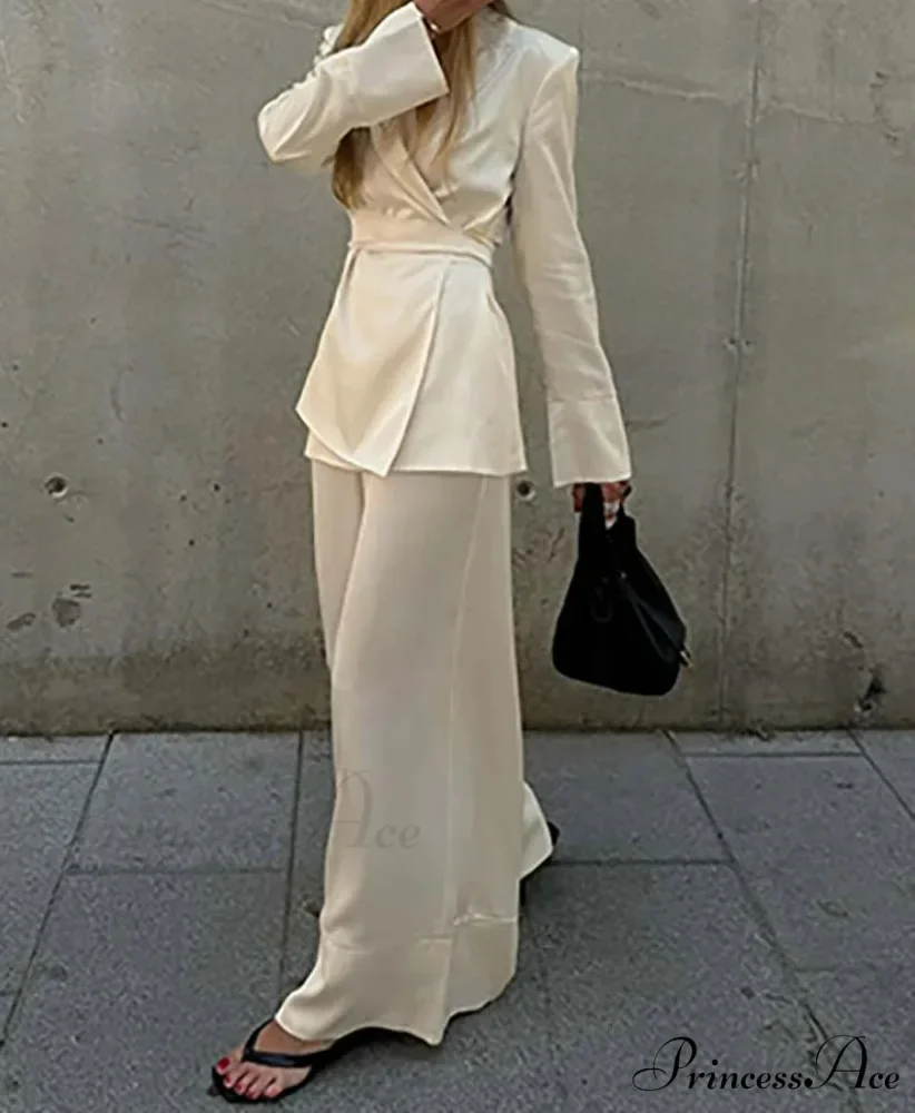 Orange Lace-Up Straight Pants Work Two Piece Set - Image 2
