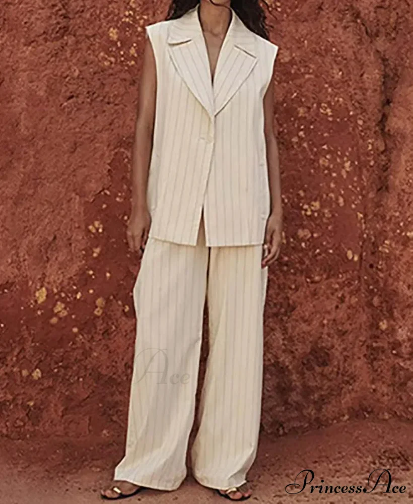 Orange Pattern Collar Straight Pants Work Two Piece Set - Image 2