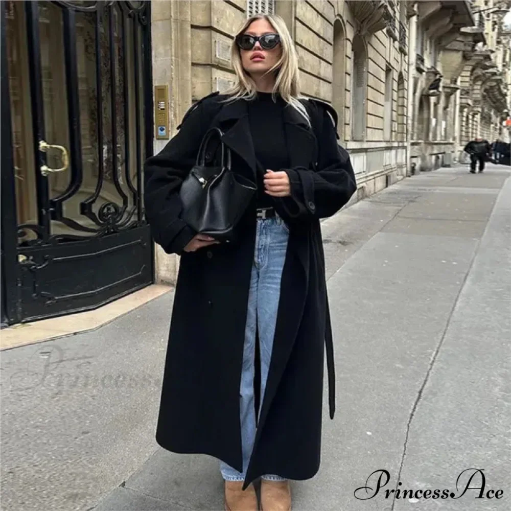 Oversized Belted Double-Breasted Overcoat - Image 2