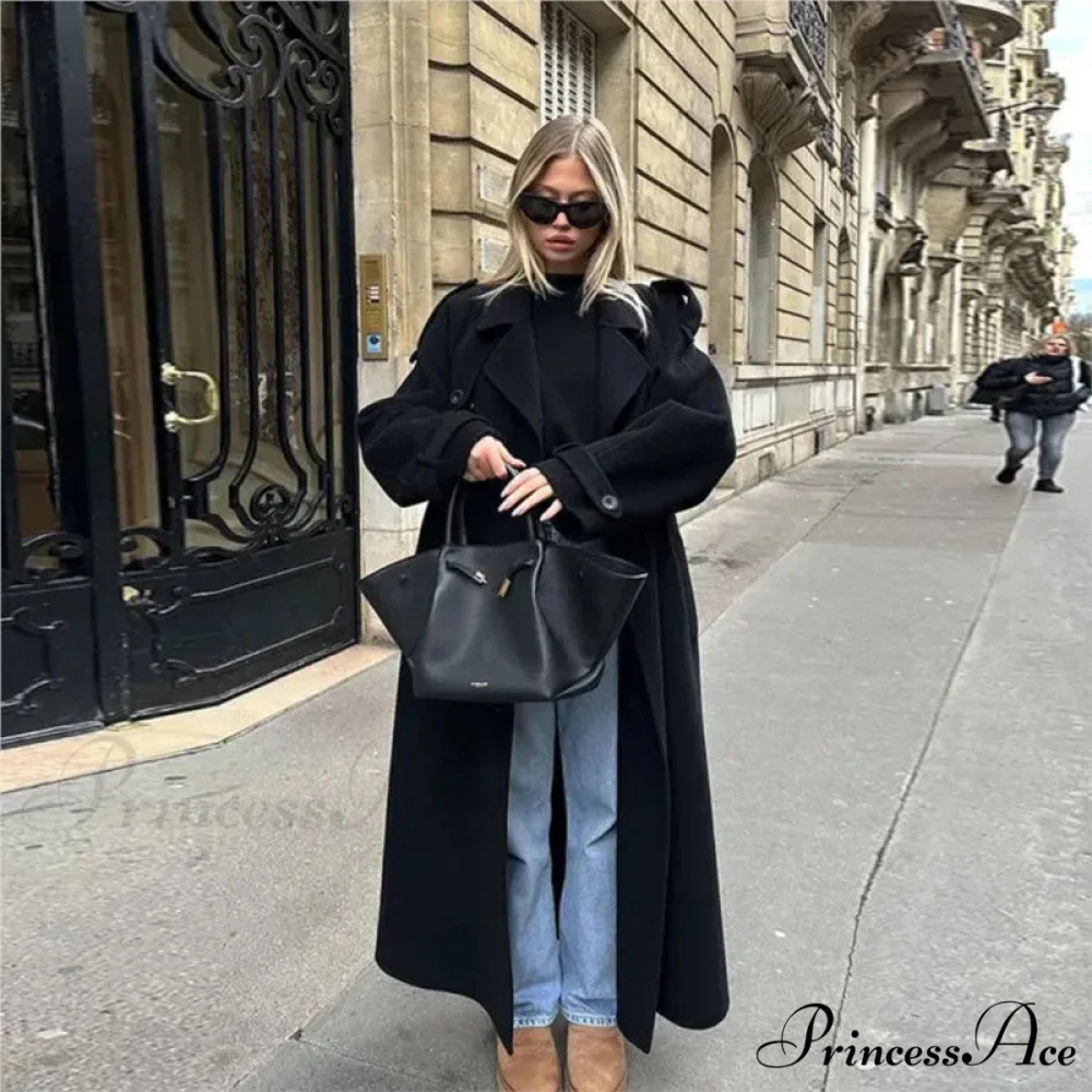 Oversized Belted Double-Breasted Overcoat - Image 5