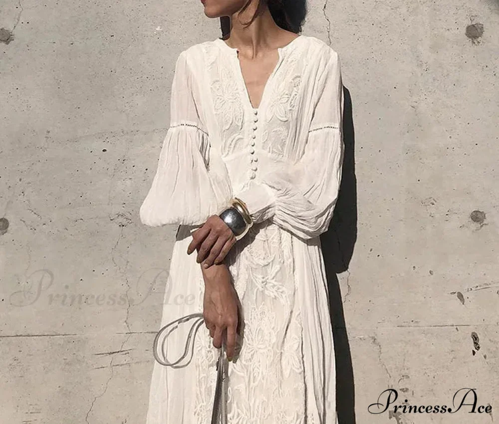 Oversized Long Sleeve Floral Ethnic Boho Dress - Image 2