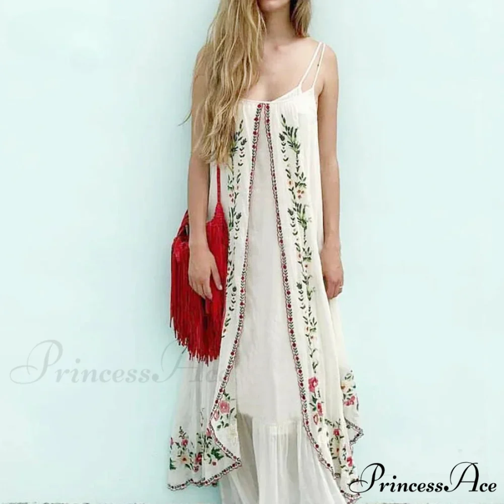 Pale Floral Stitched Full-Length Dress - Image 2