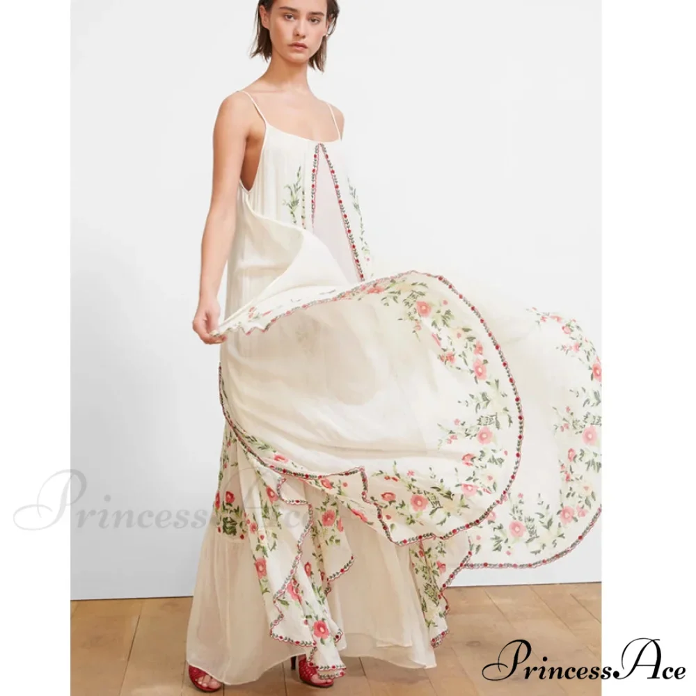 Pale Floral Stitched Full-Length Dress - Image 3