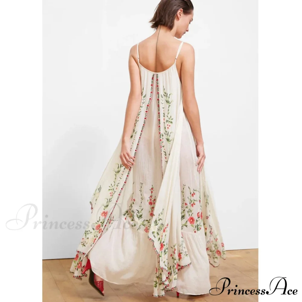 Pale Floral Stitched Full-Length Dress - Image 4