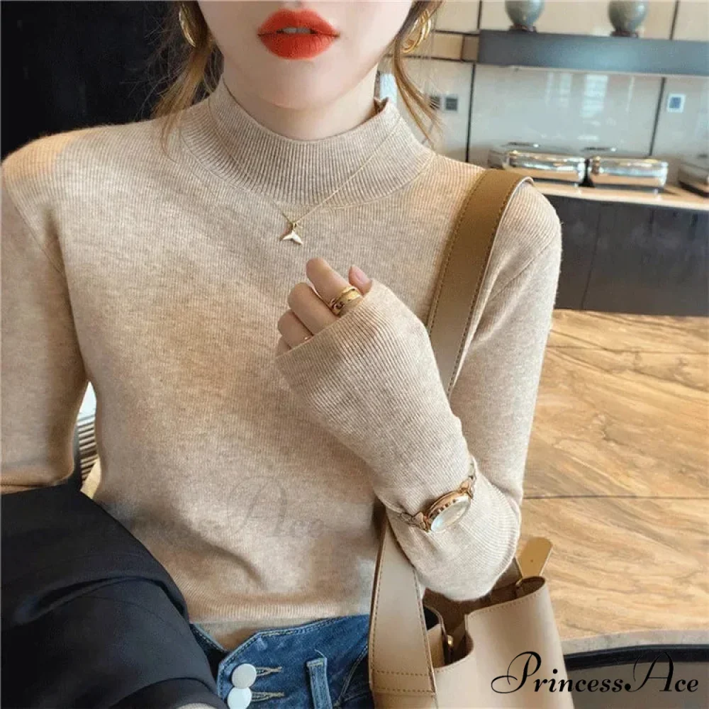 Partial Tall Collar Knitted 2000s Sweater - Image 4