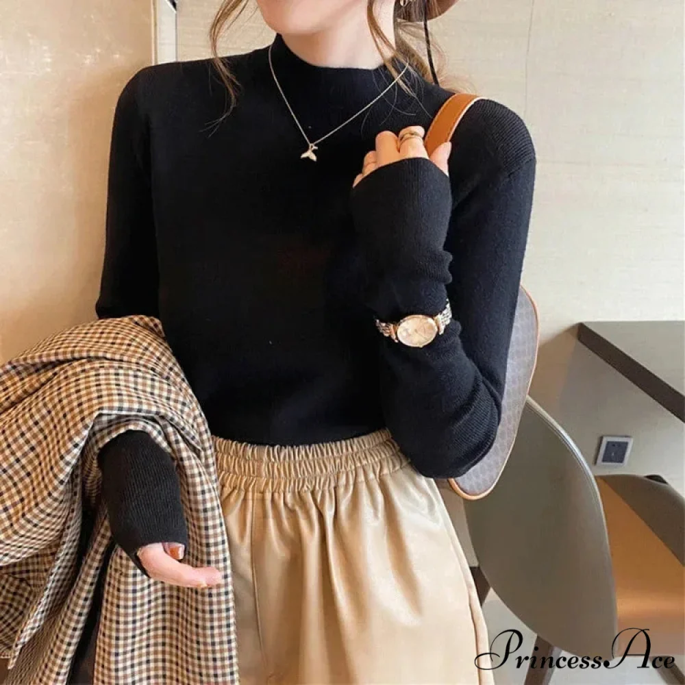 Partial Tall Collar Knitted 2000s Sweater - Image 7
