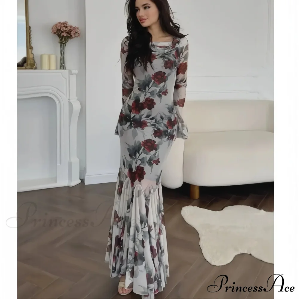 Passionate French Botanical Patterned Long Sleeve Botanical Dress - Image 2