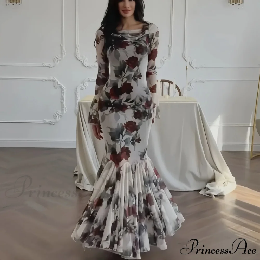 Passionate French Botanical Patterned Long Sleeve Botanical Dress - Image 3
