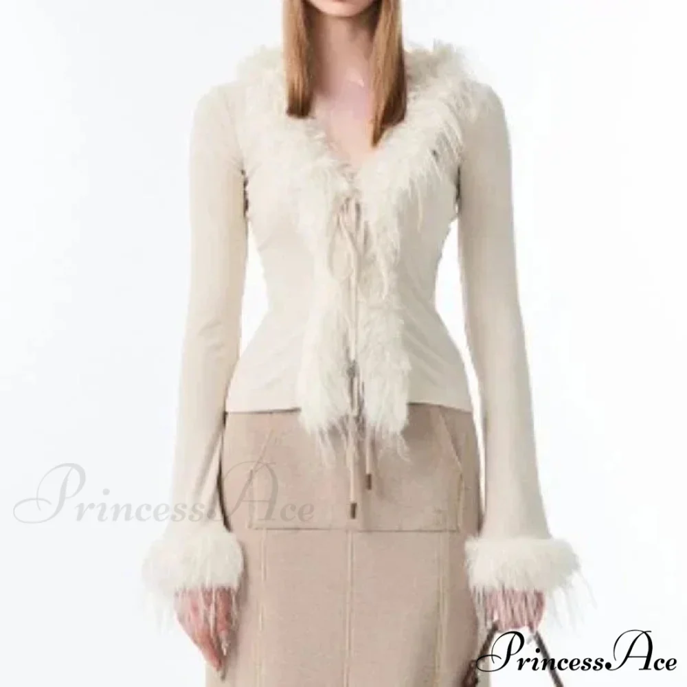 Patchwork Furry V-Neck Cardigan - Image 6