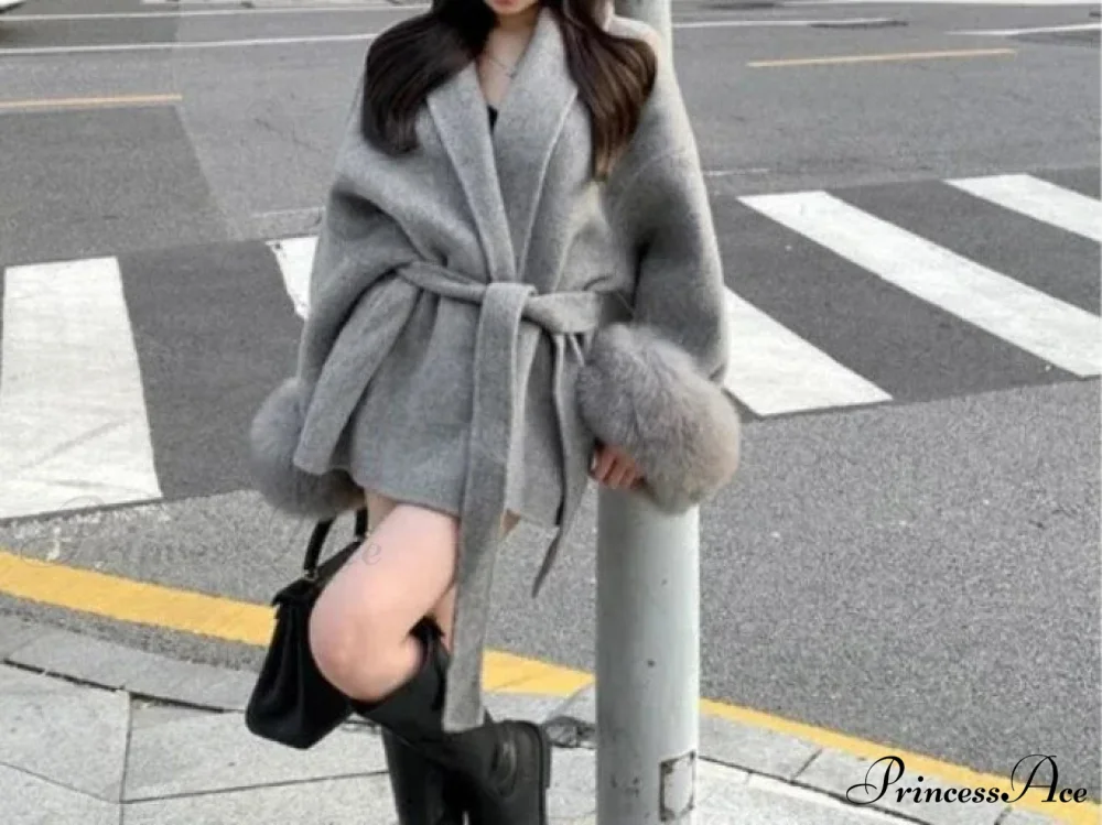 Patchwork Long Sleeve Bandage Overcoat - Image 2