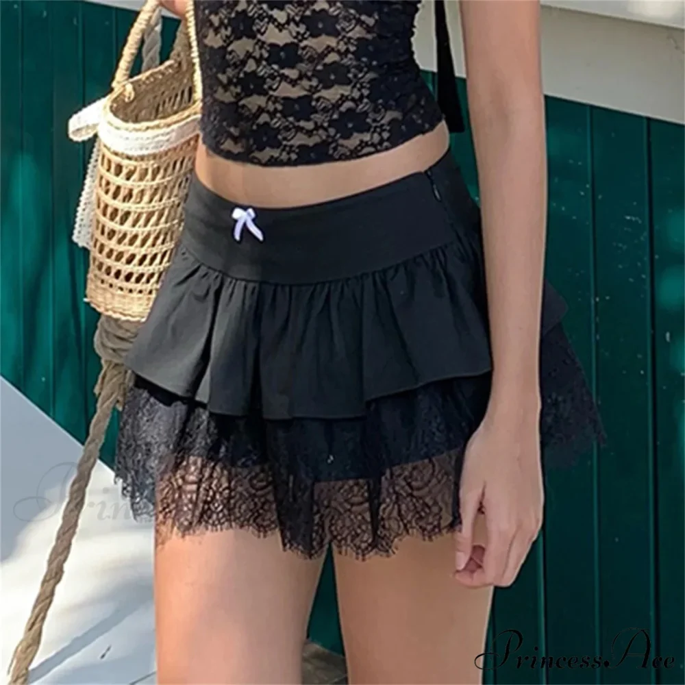 Patchwork Preppy Black Skirt - Image 4