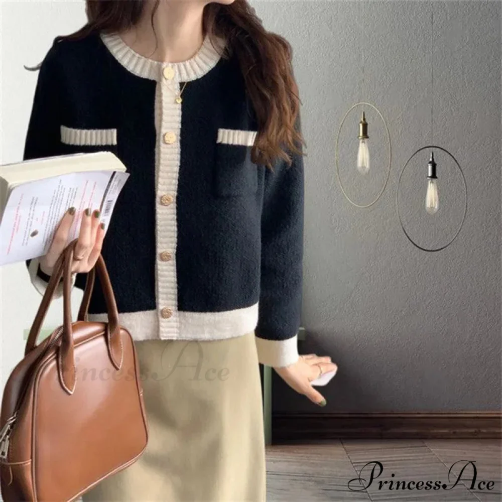 Patchwork Solemn Breasted Knit Prolonged Sleeve Cardigan - Image 2