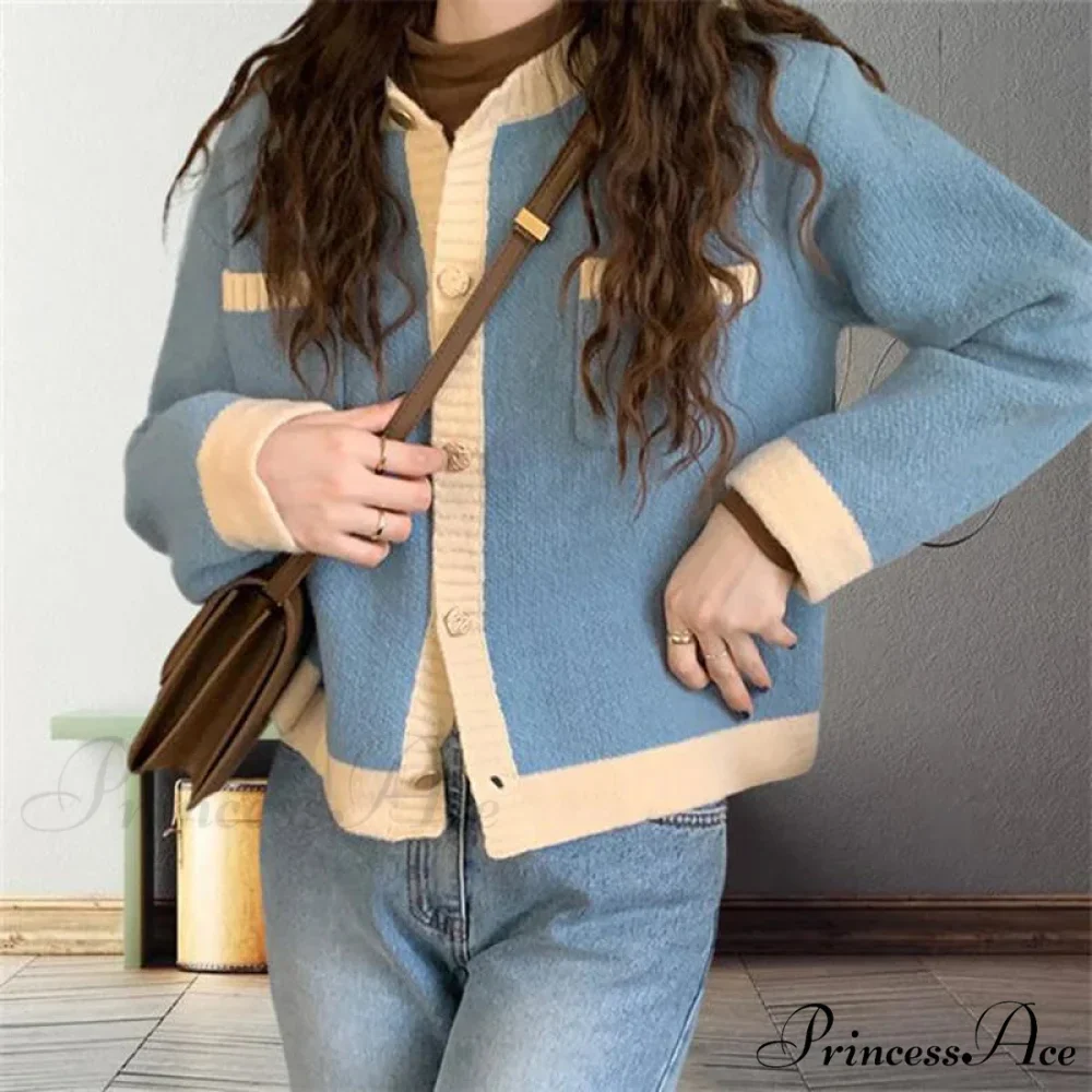 Patchwork Solemn Breasted Knit Prolonged Sleeve Cardigan - Image 3