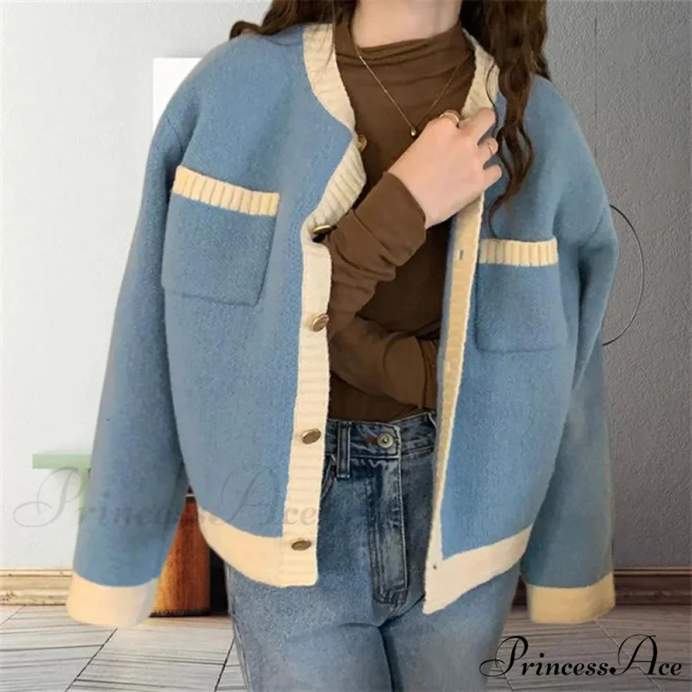 Patchwork Solemn Breasted Knit Prolonged Sleeve Cardigan - Image 4