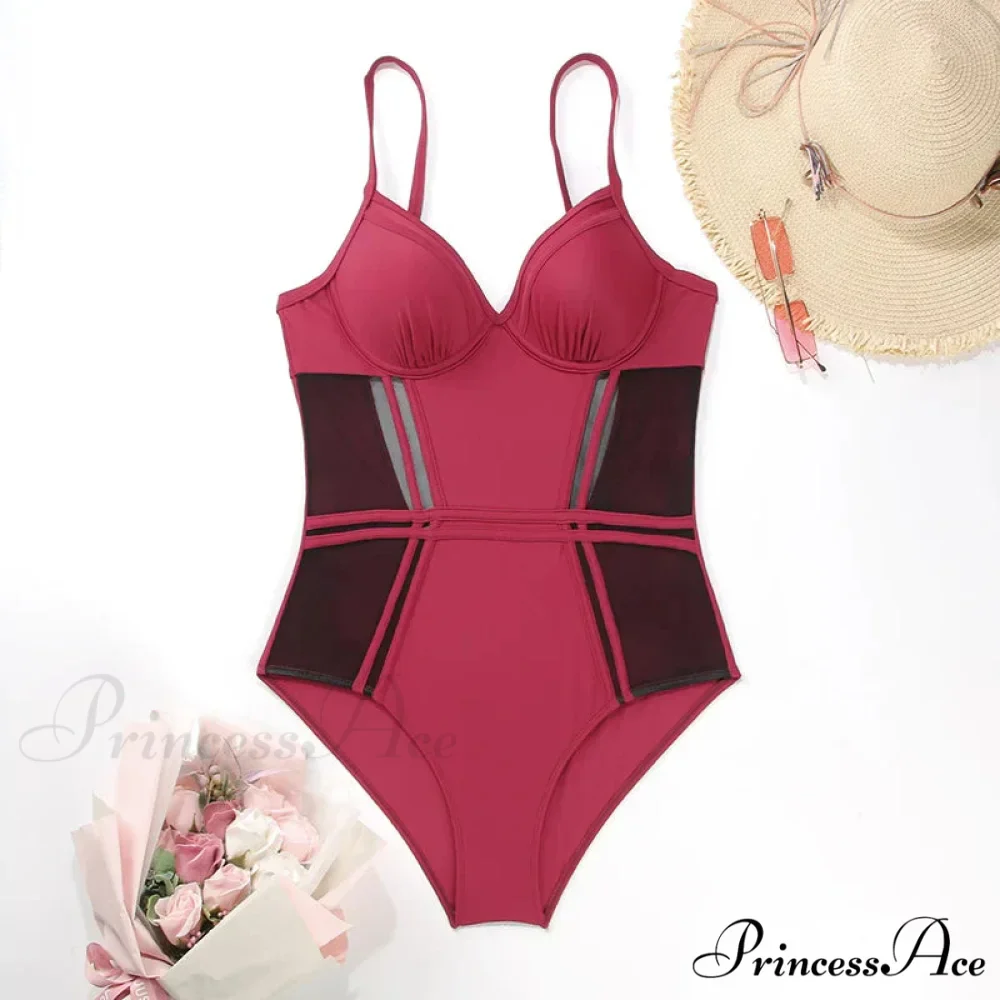 Patchwork Solid Monokini Swimsuit One Piece - Image 2
