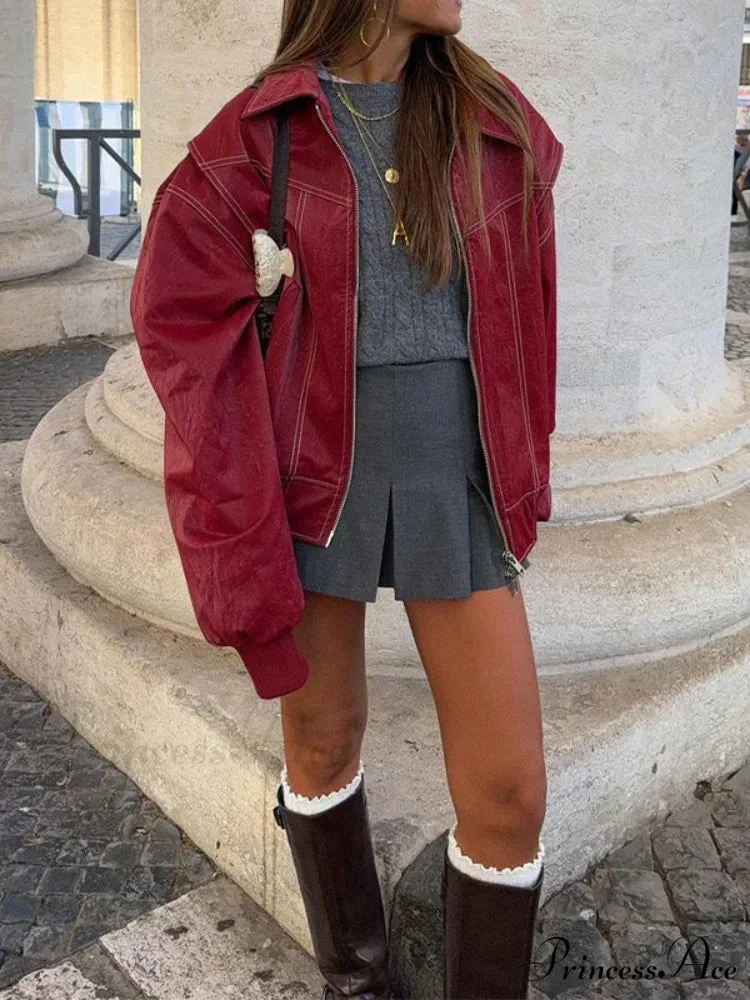 Patchwork Synthetic Leather Brief Jacket - Image 2