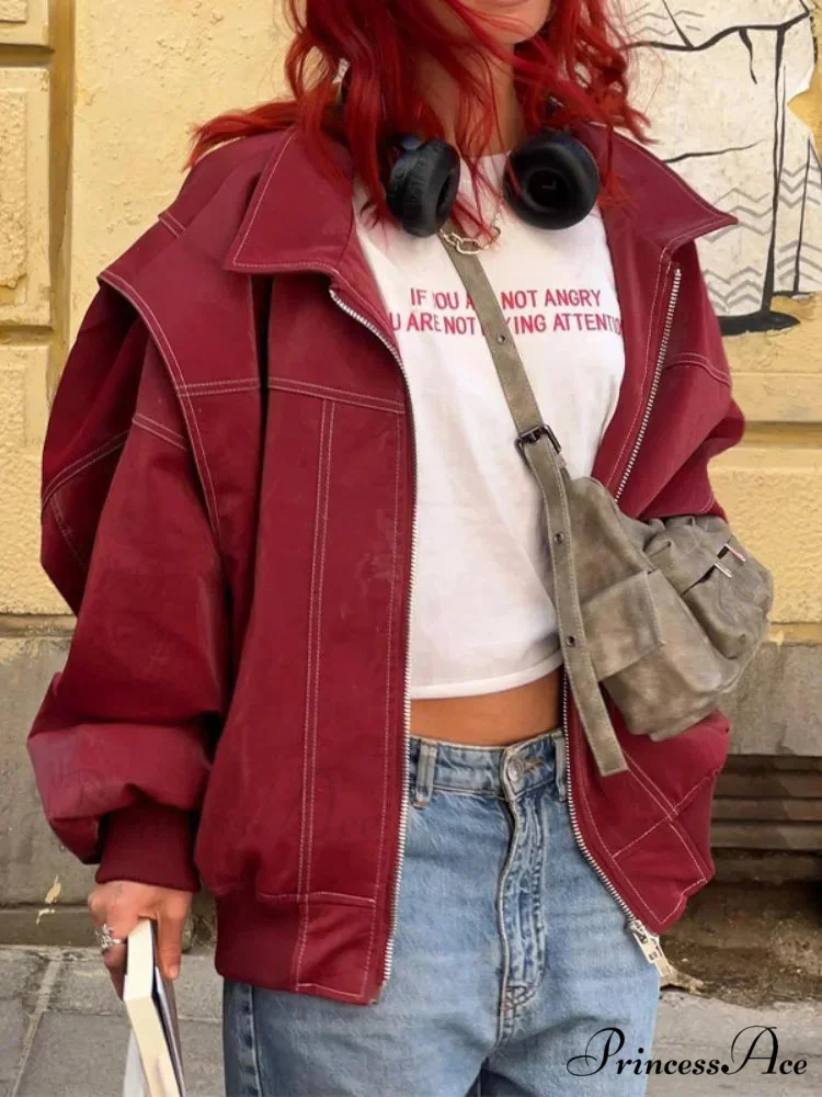 Patchwork Synthetic Leather Brief Jacket - Image 4