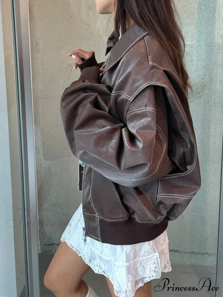 Patchwork Synthetic Leather Brief Jacket - Image 6