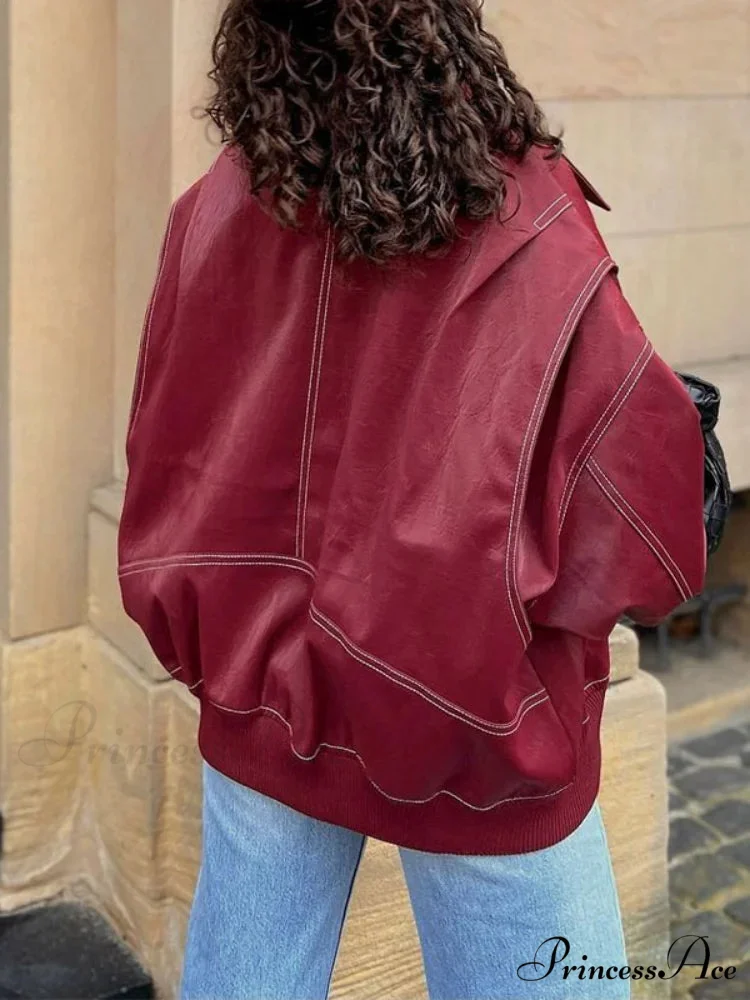 Patchwork Synthetic Leather Brief Jacket - Image 7