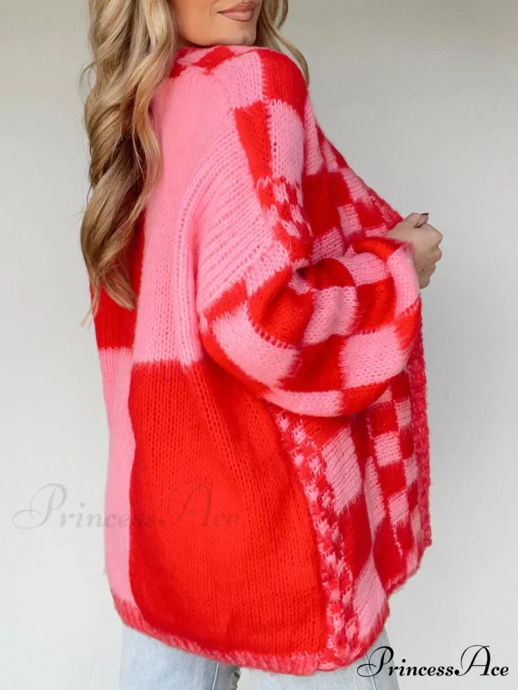 Patterned Baggy Long Sleeve Open Front Cardigan - Image 2