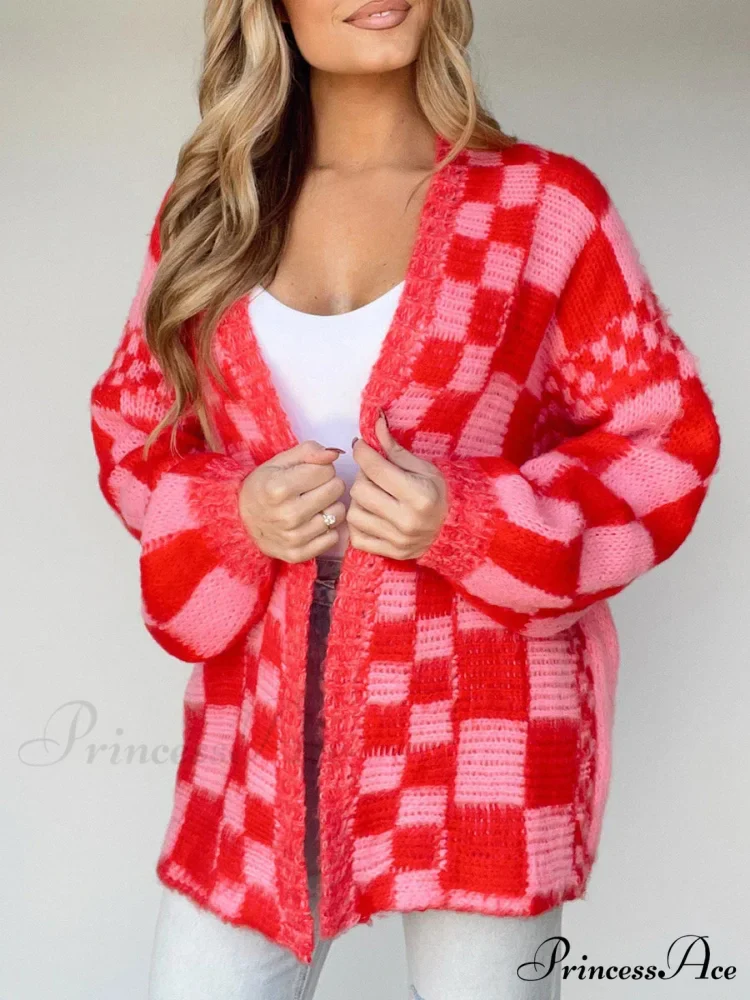 Patterned Baggy Long Sleeve Open Front Cardigan - Image 3