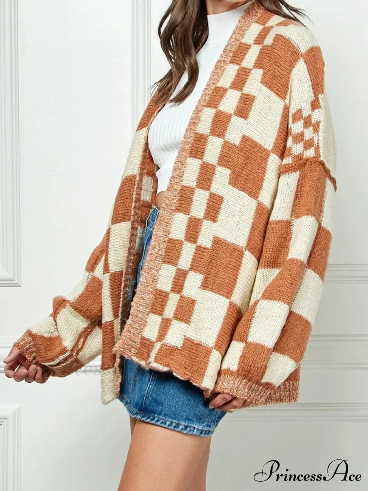 Patterned Baggy Long Sleeve Open Front Cardigan - Image 4