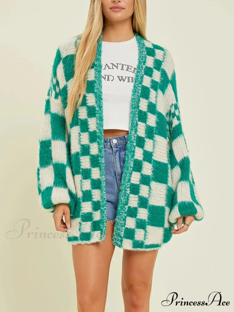 Patterned Baggy Long Sleeve Open Front Cardigan - Image 6