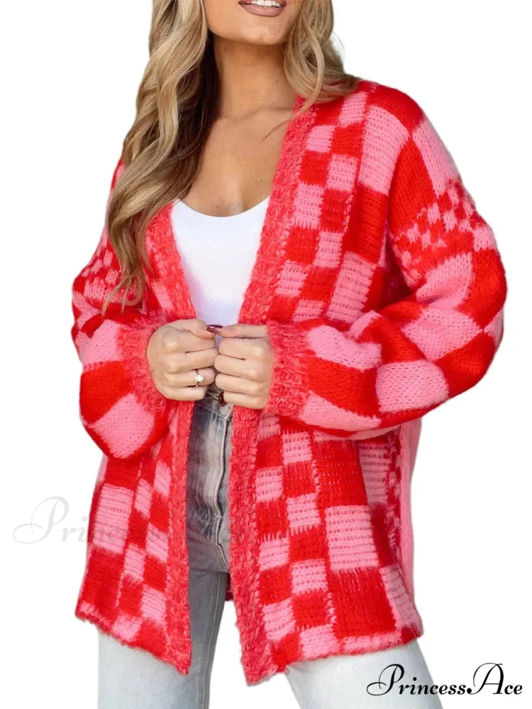 Patterned Baggy Long Sleeve Open Front Cardigan - Image 8