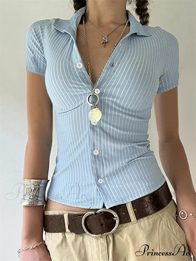 Patterned Button-Up Tailored Blouse