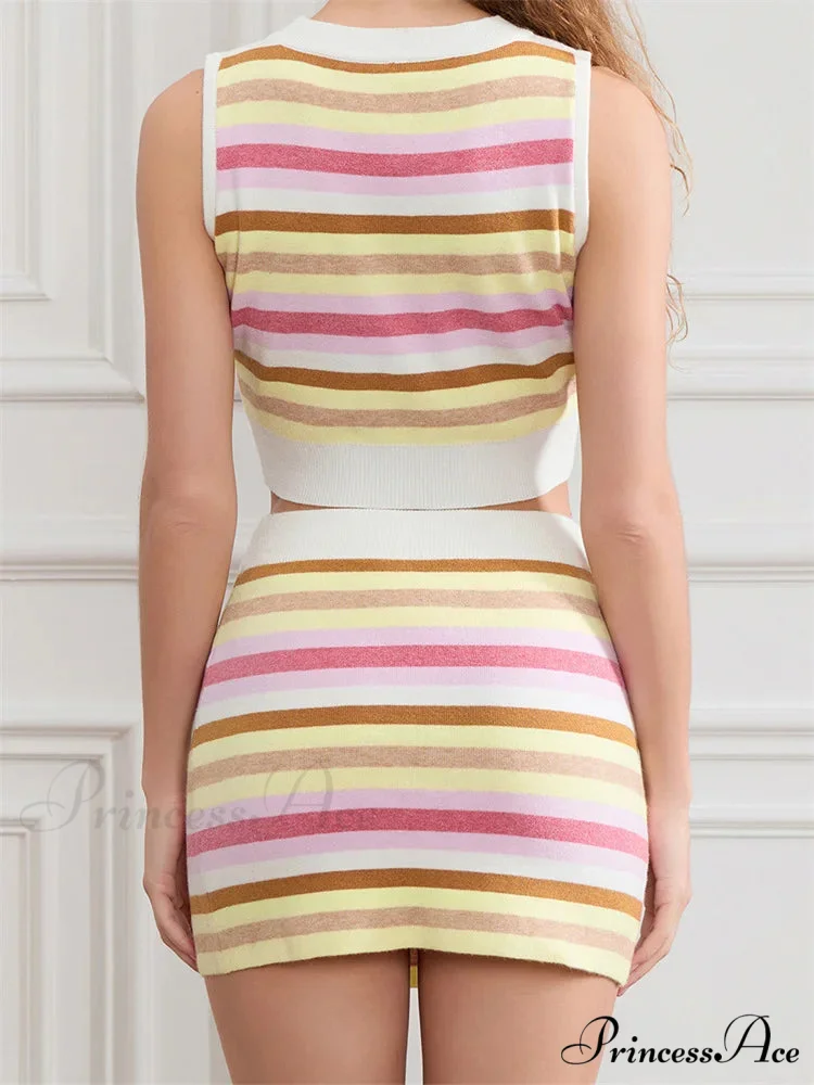 Patterned Circular Neck Sleeveless Cropped Tank Top with Mini Skirt Set - Image 6
