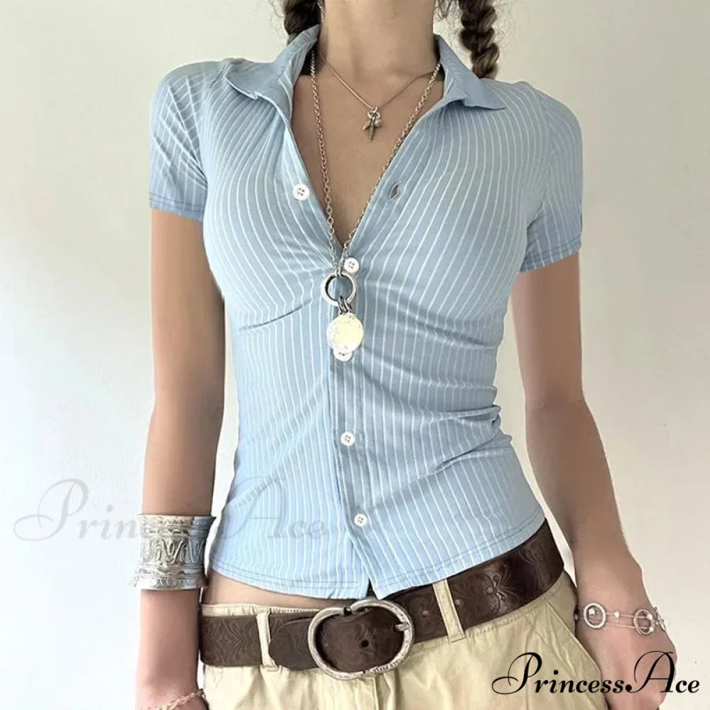 Patterned French Button-Up Fold-down Collar Blouse - Image 6