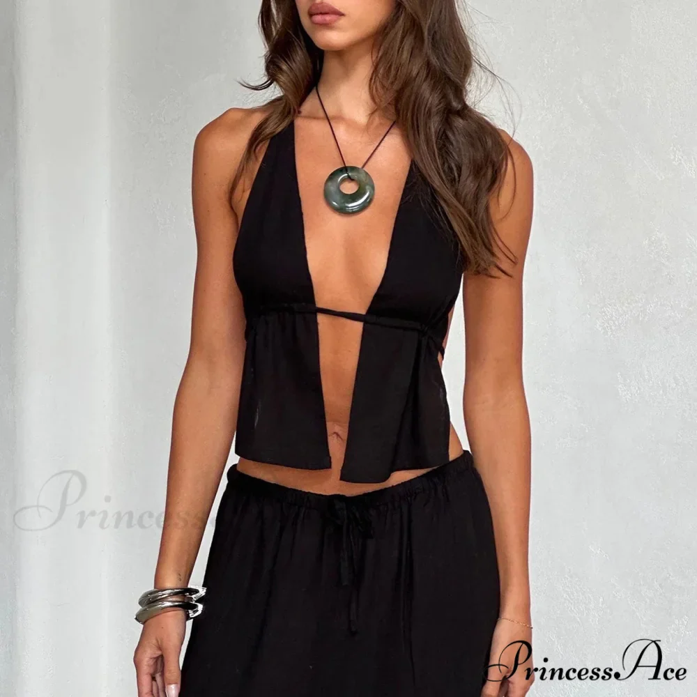 Patterned Halter Open-Back Crop Top