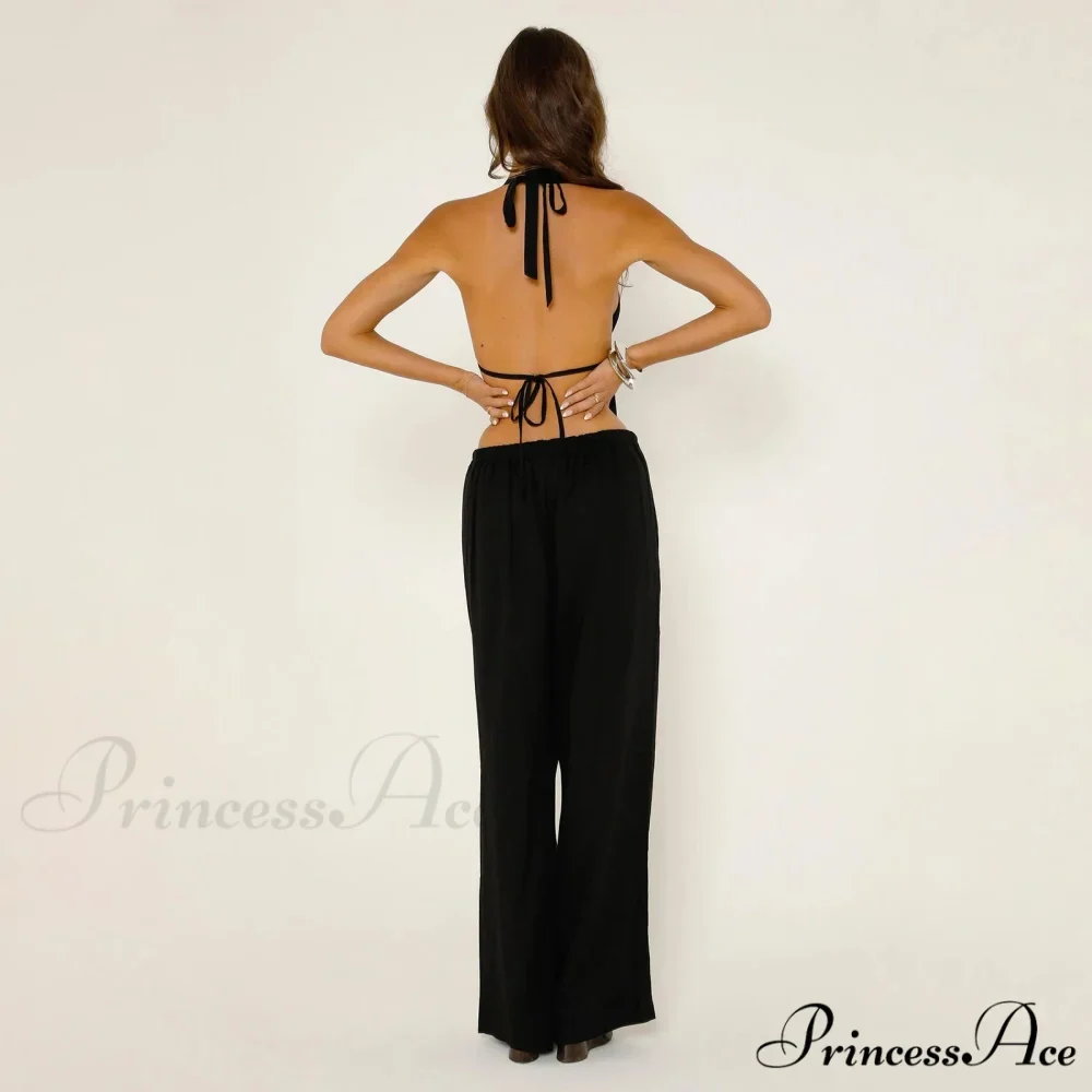 Patterned Halter Open-Back Crop Top - Image 2