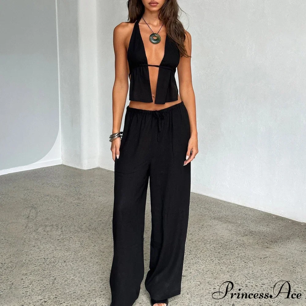 Patterned Halter Open-Back Crop Top - Image 3