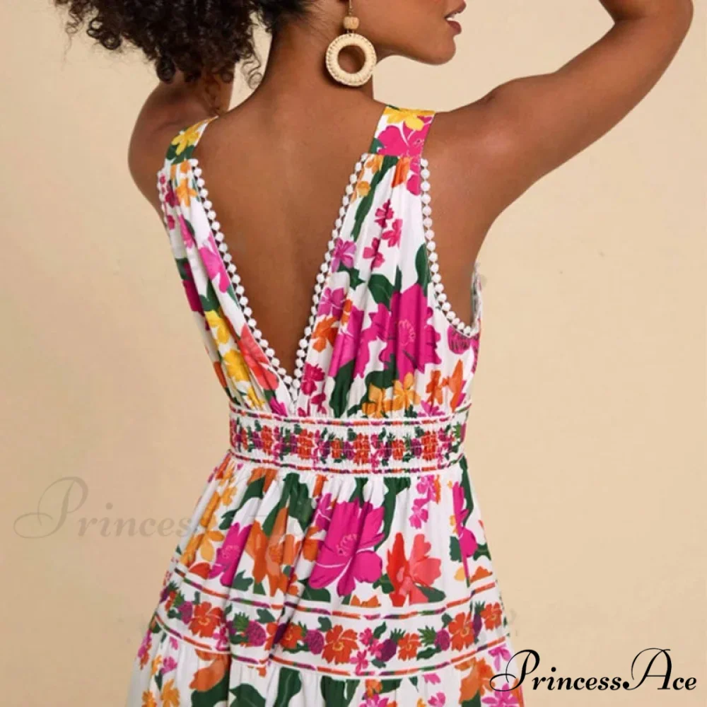 Patterned High Waist Bohemian Beach Dress - Image 2