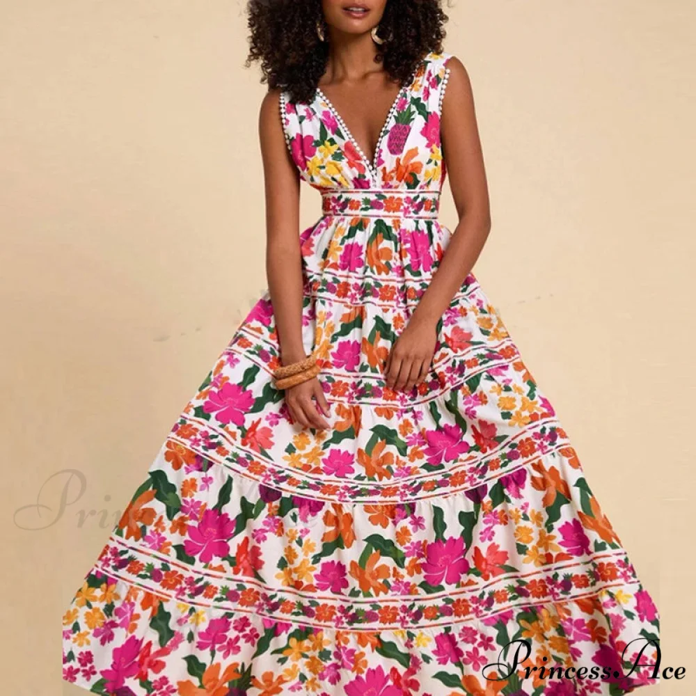 Patterned High Waist Bohemian Beach Dress - Image 3
