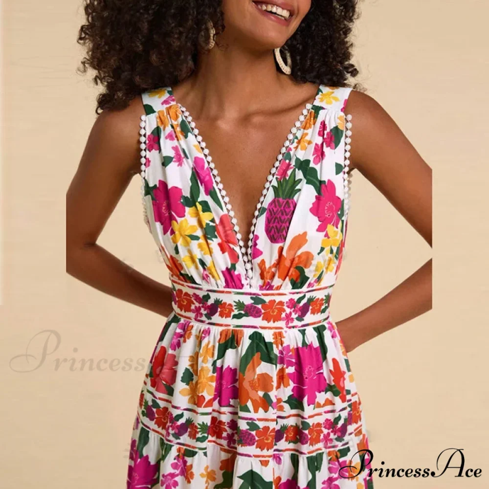 Patterned High Waist Bohemian Beach Dress - Image 4
