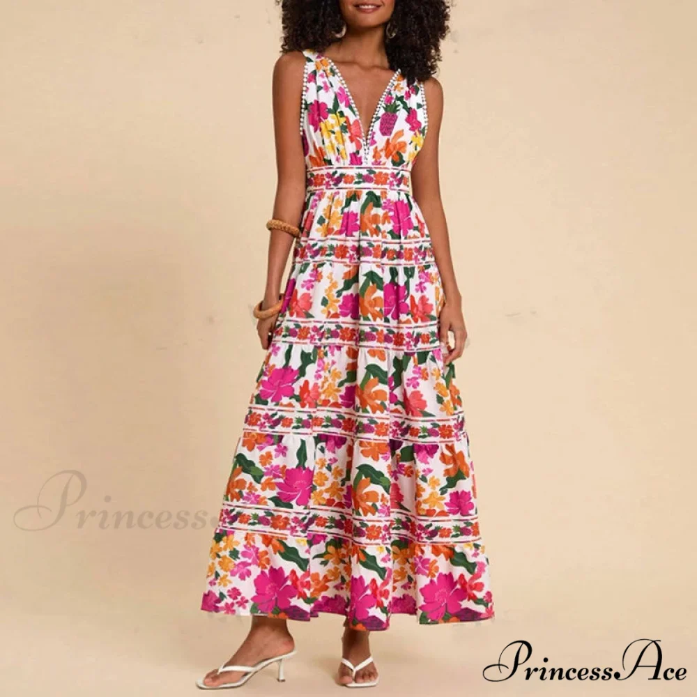 Patterned High Waist Bohemian Beach Dress - Image 5