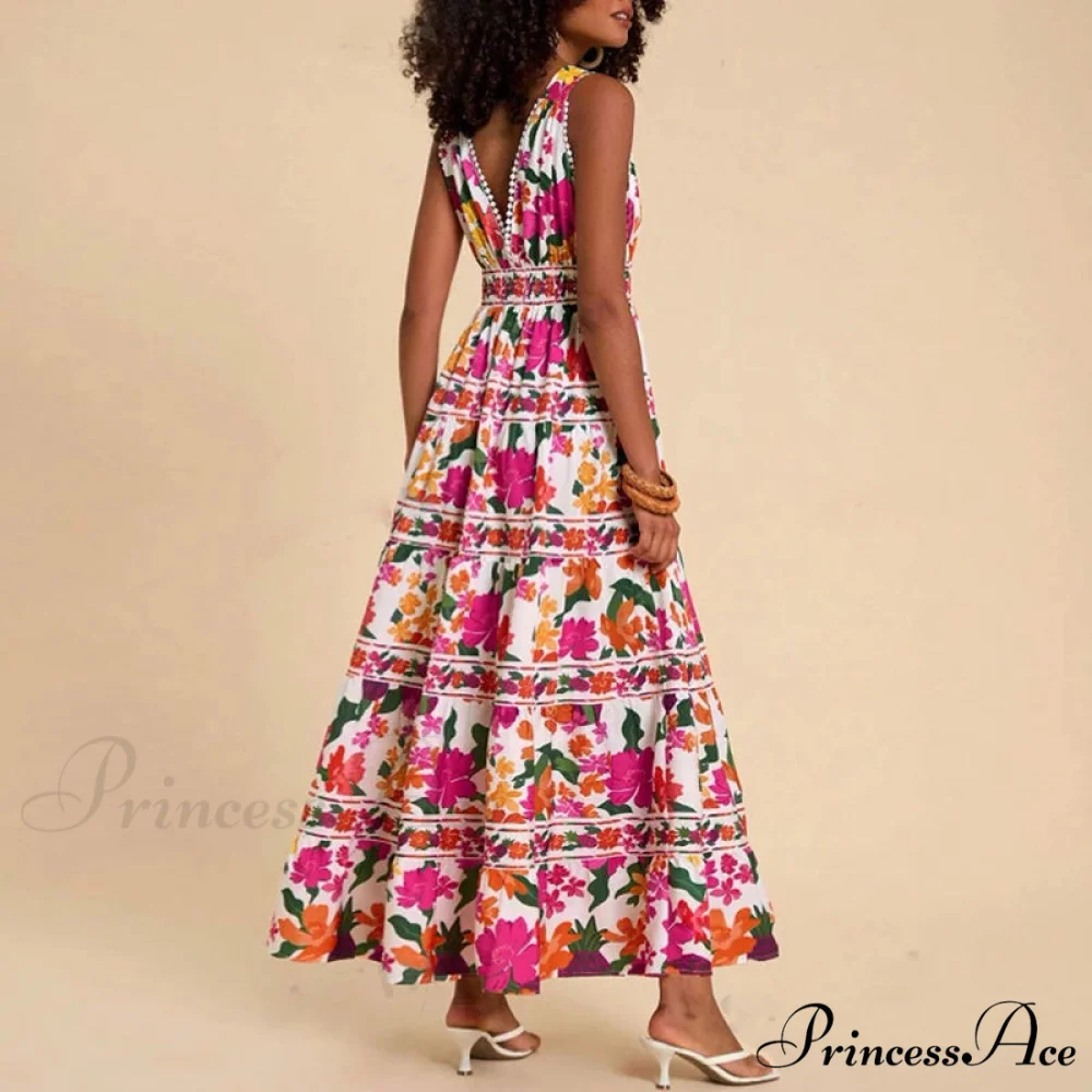 Patterned High Waist Bohemian Beach Dress - Image 6