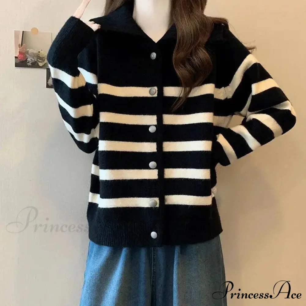 Patterned Polo Neck Slimming Cardigan - Image 2