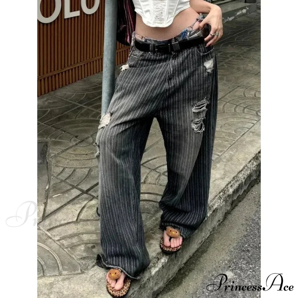Patterned Retro Early 2000s Women Denim Trousers - Image 2