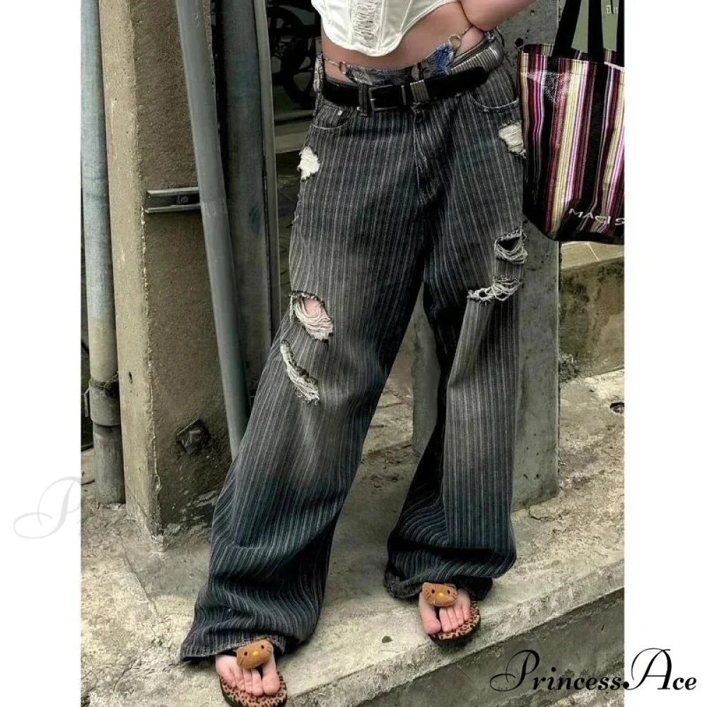 Patterned Retro Early 2000s Women Denim Trousers - Image 5