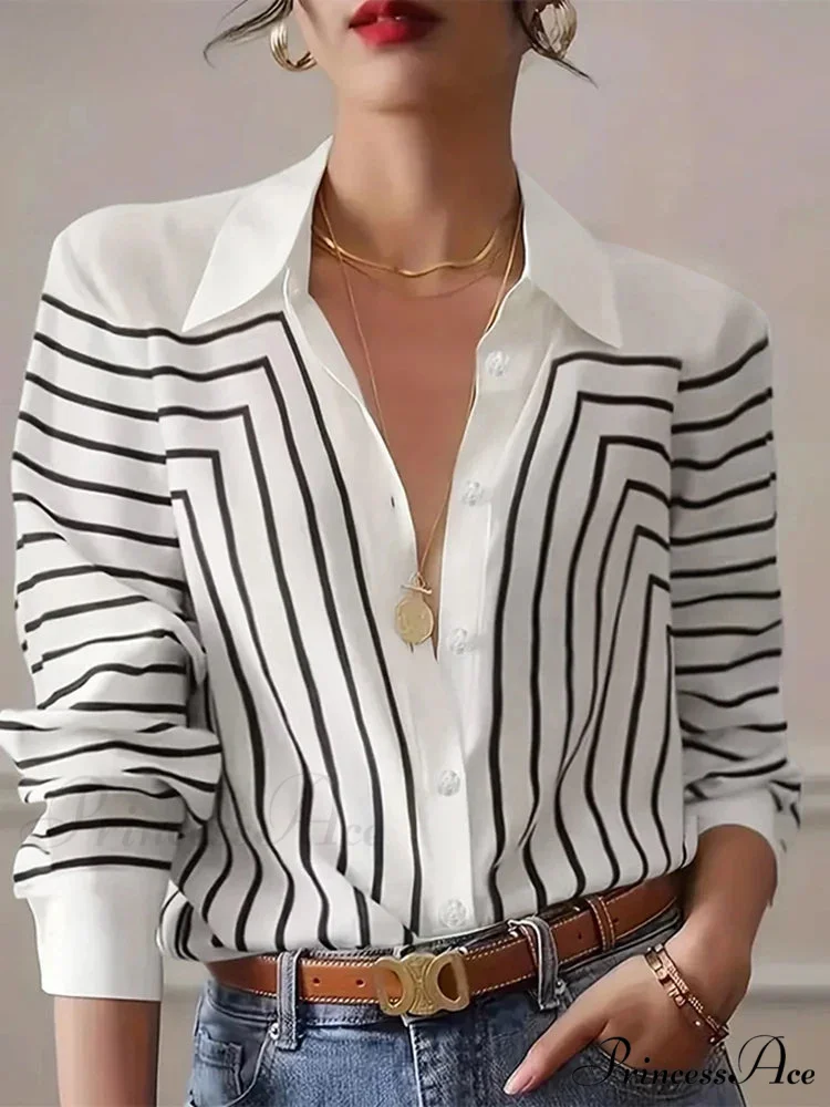 Patterned Round-neck Blouse Professional Attire Blouse - Image 3