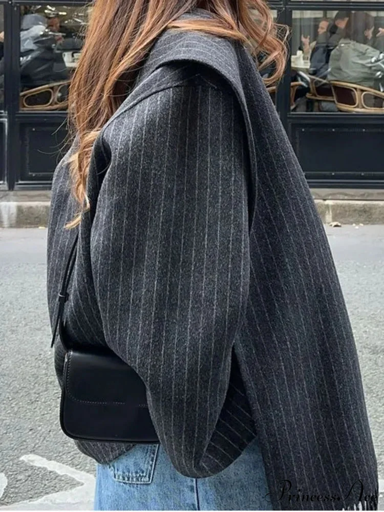 Patterned Scarf Collar Informal Wool Overcoat - Image 2