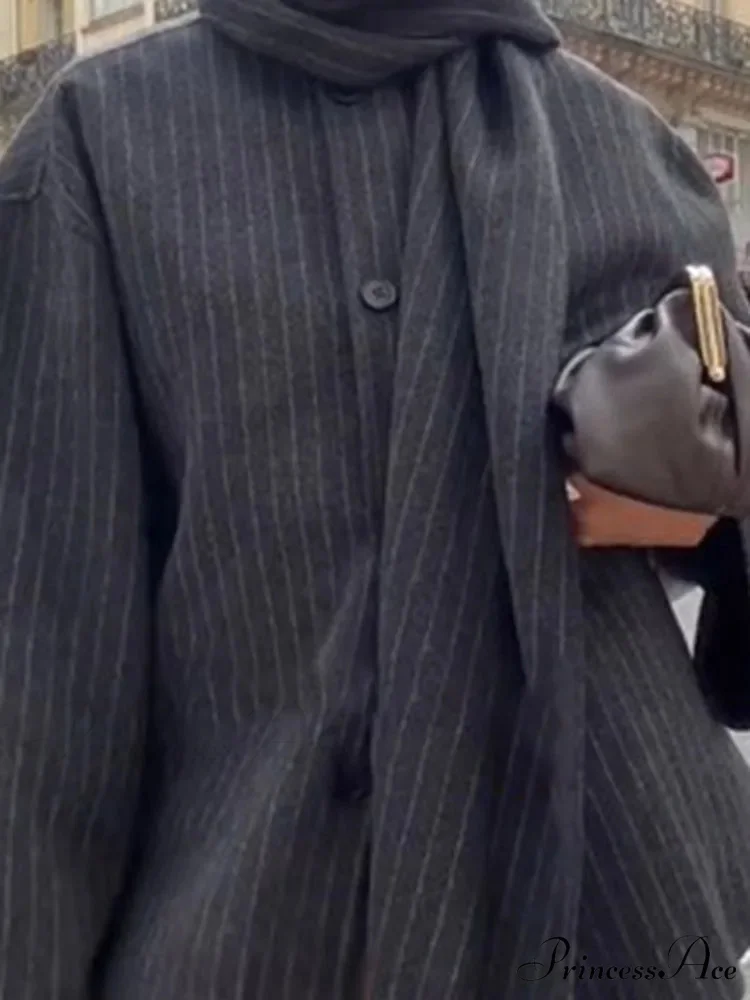 Patterned Scarf Collar Informal Wool Overcoat - Image 4